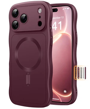 Magnetic for iPhone 18 Pro Case/iPhone 17 Pro Case Wave | Full Camera Protection, Compatible with MagSafe, Military-Grade Drop Protection, Cute Wave Frame, Burgundy Magnetic for iPhone 18 Pro Case/iPhone 17 Pro Case Wave | Full Camera Protection, Compatible with MagSafe, Military-Grade Drop Protection, Cute Wave Frame, Burgundy