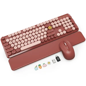 Wireless Keyboard Mouse Combo, Magnetic Wrist Rest, Round Keycaps, Wine Red | Full-Size Retro Typewriter-Style Keyboard, Two-Stage Tilt Legs, 2.4GHz Cordless for MacOS, Windows PC, Laptop Wireless Keyboard Mouse Combo, Magnetic Wrist Rest, Round Keycaps, Wine Red | Full-Size Retro Typewriter-Style Keyboard, Two-Stage Tilt Legs, 2.4GHz Cordless for MacOS, Windows PC, Laptop