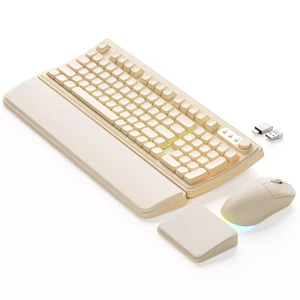 Wireless Keyboard and Mouse Combo, Backlit with Dual Ergonomic Wrist Rest | 2.4G RGB, 2 Adjustable Feet, Double-shot Keycaps, Media Knob, Rechargeable, for Mac Win PC Laptop, Ivory White Wireless Keyboard and Mouse Combo, Backlit with Dual Ergonomic Wrist Rest | 2.4G RGB, 2 Adjustable Feet, Double-shot Keycaps, Media Knob, Rechargeable, for Mac Win PC Laptop, Ivory White