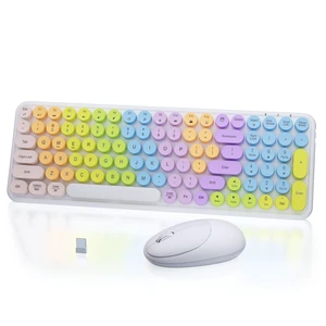 Retro Typewriter Wireless Keyboard and Mouse Combo (White) | Rainbow Colorful Round Floating Keycaps, 100-Key Full-Size Aesthetic Desktop Set with Power Switch for PC, Mac Retro Typewriter Wireless Keyboard and Mouse Combo (White) | Rainbow Colorful Round Floating Keycaps, 100-Key Full-Size Aesthetic Desktop Set with Power Switch for PC, Mac