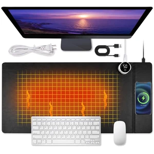 Heated Desk Pad Mouse Mat - Keyword Hand Warmer for Office Desktop, Black | 30 x 13.5" PU Leather Desk Heater Pad, 15W Wireless Charging Pad, 3 Heating Level Heated Desk Pad Mouse Mat - Keyword Hand Warmer for Office Desktop, Black | 30 x 13.5" PU Leather Desk Heater Pad, 15W Wireless Charging Pad, 3 Heating Level