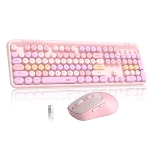 Wireless Keyboard and Mouse Combo Round keycaps Retro Typewriter Keyboard 104 Key Full-Sized Keyboard Automatic Power Saving 2.4GHz Wireless Connection for Mac/Windows/PC Wireless Keyboard and Mouse Combo Round keycaps Retro Typewriter Keyboard 104 Key Full-Sized Keyboard Automatic Power Saving 2.4GHz Wireless Connection for Mac/Windows/PC