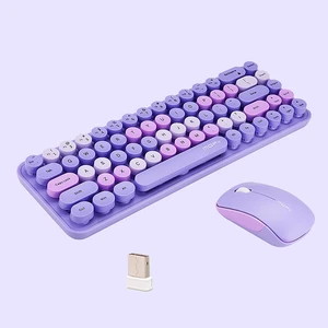 Compact Wireless Keyboard and Mouse Combo, Colorful Round Keycap, Soundless 68 Keys, Suitable for Girls and Kids, Compatible with Notebook, PC (Purple) Compact Wireless Keyboard and Mouse Combo, Colorful Round Keycap, Soundless 68 Keys, Suitable for Girls and Kids, Compatible with Notebook, PC (Purple)