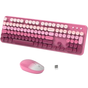 Colorful Wireless Keyboard and Mouse Combo (Rose Pink Colorful) | 104-Key Full-Size Retro Typewriter Keyboard with Round Keycaps, 2.4GHz Wireless, Compatible with Windows, Mac, PC Colorful Wireless Keyboard and Mouse Combo (Rose Pink Colorful) | 104-Key Full-Size Retro Typewriter Keyboard with Round Keycaps, 2.4GHz Wireless, Compatible with Windows, Mac, PC