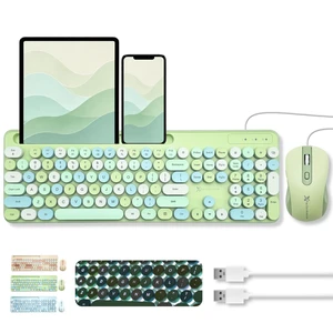Wired Keyboard and Mouse Combo - Retro Typewriter Keyboard with Round Keycaps, Soft White Backlight, Phone Dock, 109 Full-Size Keys, Cute Wired Green Keyboard and Mouse for Laptop, PC & Chromebook Wired Keyboard and Mouse Combo - Retro Typewriter Keyboard with Round Keycaps, Soft White Backlight, Phone Dock, 109 Full-Size Keys, Cute Wired Green Keyboard and Mouse for Laptop, PC & Chromebook