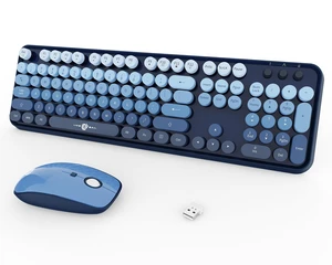 Blue Wireless Keyboard and Mouse Combo,Retro Typewriter Style Bubble Keys | Navy Round Keys,Clicky Sound,2.4GHz USB Receiver,Ergonomic Full-Size with Number Pad,for Long Nails PC Laptop Desktop Blue Wireless Keyboard and Mouse Combo,Retro Typewriter Style Bubble Keys | Navy Round Keys,Clicky Sound,2.4GHz USB Receiver,Ergonomic Full-Size with Number Pad,for Long Nails PC Laptop Desktop