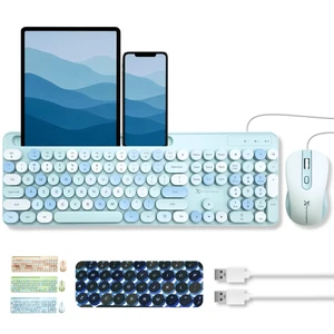 Wired Keyboard and Mouse Combo with Backlight - Retro Typewriter Round Keycaps, Phone/Tablet Dock, 109 Fullsize Keys, Cute Colorful Blue Keyboard, Pastel Keyboard for Laptop, PC and Chromebook Wired Keyboard and Mouse Combo with Backlight - Retro Typewriter Round Keycaps, Phone/Tablet Dock, 109 Fullsize Keys, Cute Colorful Blue Keyboard, Pastel Keyboard for Laptop, PC and Chromebook