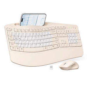 Wireless Keyboard and Mouse Combo, Ergonomic Wave Keys(Milk Tea-B) | 2.4G Full Size Keyboard with Wrist Rest, Phone Holder, 3-Level DPI Silent Mouse with 6-Buttons,for Windows/Mac OS/Laptop Wireless Keyboard and Mouse Combo, Ergonomic Wave Keys(Milk Tea-B) | 2.4G Full Size Keyboard with Wrist Rest, Phone Holder, 3-Level DPI Silent Mouse with 6-Buttons,for Windows/Mac OS/Laptop