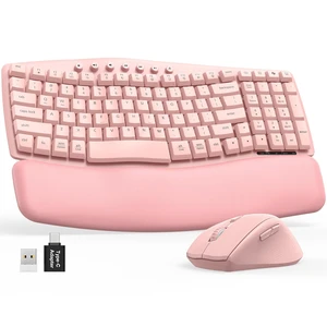 MA61 Wave Keys Combo Ergonomic Wireless Keyboard and Mouse, Pink | Compact keyboard with Soft Memory Foam Wrist Rest, 30dB Quiet, 2.4G (UAB-A & USB-C Adapter) for Windows & Mac Computer Laptop MA61 Wave Keys Combo Ergonomic Wireless Keyboard and Mouse, Pink | Compact keyboard with Soft Memory Foam Wrist Rest, 30dB Quiet, 2.4G (UAB-A & USB-C Adapter) for Windows & Mac Computer Laptop