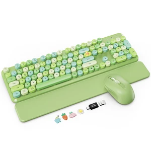 Wireless Keyboard Mouse Combo, Green, Round Keycaps, Magnetic Wrist Rest | Full-size typewriter-style keyboard, 3 DPI mouse, auto sleep, 2.4GHz for Mac Windows PC laptop - sage green mix Wireless Keyboard Mouse Combo, Green, Round Keycaps, Magnetic Wrist Rest | Full-size typewriter-style keyboard, 3 DPI mouse, auto sleep, 2.4GHz for Mac Windows PC laptop - sage green mix