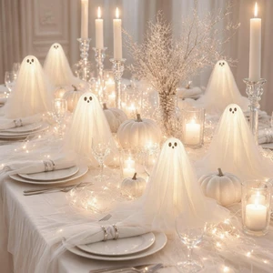 3 Pcs Halloween Ghost Table Decorations Light up Ghost for Indoor | White Minimal Lighted Table Centerpiece, LED Ghost Lamp, Wooden Base, Spooky Tabletop for Halloween Party Mantel Shelf Home 3 Pcs Halloween Ghost Table Decorations Light up Ghost for Indoor | White Minimal Lighted Table Centerpiece, LED Ghost Lamp, Wooden Base, Spooky Tabletop for Halloween Party Mantel Shelf Home