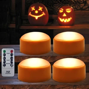 4-Pack Halloween LED Pumpkin Lights Battery Operated - Orange Pumpkin Lights with Timer and Remote Halloween Decor - Jack-O-Lantern Decoration Outdoor 4-Pack Halloween LED Pumpkin Lights Battery Operated - Orange Pumpkin Lights with Timer and Remote Halloween Decor - Jack-O-Lantern Decoration Outdoor