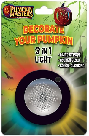Premium 3 in 1 Pumpkin Light Versatile Pumpkin Lighting with White Strobe, Golden Glow, and Color Changing Effects, Batteries not Included Premium 3 in 1 Pumpkin Light Versatile Pumpkin Lighting with White Strobe, Golden Glow, and Color Changing Effects, Batteries not Included