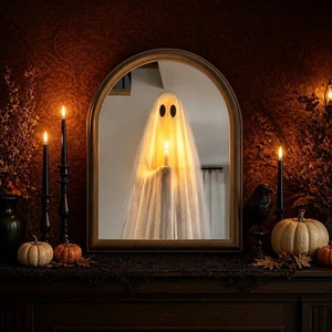 Light Up Ghost Mirror, 11 x 13.8 in Halloween Decor for Mantel & Wall | Spooky Halloween Decorations Indoor, USB-Powered Dual-Use Display Light Up Ghost Mirror, 11 x 13.8 in Halloween Decor for Mantel & Wall | Spooky Halloween Decorations Indoor, USB-Powered Dual-Use Display