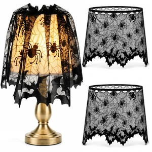 2 Pcs Halloween Spider Web Lamp Shade Topper, 20 X 60 Inch Halloween Decor | Black Lace Lampshade Cover with Ribbon for Halloween Decorations Indoor 2 Pcs Halloween Spider Web Lamp Shade Topper, 20 X 60 Inch Halloween Decor | Black Lace Lampshade Cover with Ribbon for Halloween Decorations Indoor