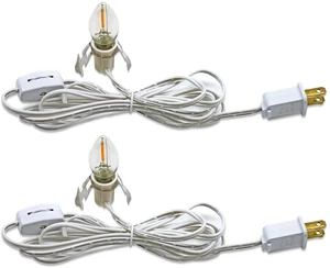 2Pack Accessory Cord with C7 Led Light Bulb Candelabra-Base E12 Socket | 6 Feet White Cord with On/Off Switch Plugs for Holiday Decorations, Christmas Village House, Pumpkin Lights 2Pack Accessory Cord with C7 Led Light Bulb Candelabra-Base E12 Socket | 6 Feet White Cord with On/Off Switch Plugs for Holiday Decorations, Christmas Village House, Pumpkin Lights