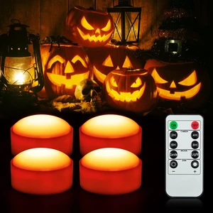 Flameless Pumpkin Light Battery Operated Jack-O-Lantern Light | with Remote, Timer, Dimmable Flickering, LED Halloween Candle Lights for Halloween Indoor/ Oudoor Decorations, 4 Pack Flameless Pumpkin Light Battery Operated Jack-O-Lantern Light | with Remote, Timer, Dimmable Flickering, LED Halloween Candle Lights for Halloween Indoor/ Oudoor Decorations, 4 Pack
