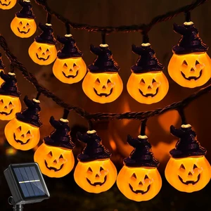 Solar Pumpkin String Lights - 30 LED Spooky Outdoor Halloween Yard Decor for Porch & Camper Party Solar Pumpkin String Lights - 30 LED Spooky Outdoor Halloween Yard Decor for Porch & Camper Party