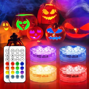 Pumpkin Lights with Remote, Battery Operated Jack O Lantern Lights for Pumpkins, Halloween Decor, Puck, Bathtub, Hot Tub, Party, 4 Pack Pumpkin Lights with Remote, Battery Operated Jack O Lantern Lights for Pumpkins, Halloween Decor, Puck, Bathtub, Hot Tub, Party, 4 Pack