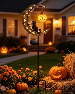 Solar Halloween Decorations Outdoor Lights, Pumpkin Moon Garden Stake Light | Cute Fall Solar Lights Outdoor Decorative, Small Black Cat Halloween Decor Lamp for Plant Pot Solar Halloween Decorations Outdoor Lights, Pumpkin Moon Garden Stake Light | Cute Fall Solar Lights Outdoor Decorative, Small Black Cat Halloween Decor Lamp for Plant Pot