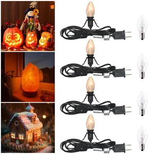 4 Pack Black Accessory Cord with 8Pcs C7 Bulbs (4 for Spare), 6 Feet Clip-in Lamp Cord with On/Off, Light up Halloween Xmas Decor - Lights for Pumpkin Christmas Village House Salt Lamp & Blow Mold 4 Pack Black Accessory Cord with 8Pcs C7 Bulbs (4 for Spare), 6 Feet Clip-in Lamp Cord with On/Off, Light up Halloween Xmas Decor - Lights for Pumpkin Christmas Village House Salt Lamp & Blow Mold