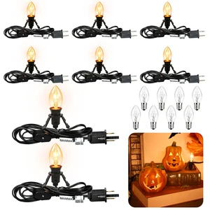 8 Sets Lights for Pumpkins, 6Ft Black Accessory Cords + 16Pcs C7 Bulbs, Lamp Cord with Switch for Light up Halloween Blow Mold Carved Pumpkin Christmas Village Lights & Salt Lamp Cord Replacement, 5W 8 Sets Lights for Pumpkins, 6Ft Black Accessory Cords + 16Pcs C7 Bulbs, Lamp Cord with Switch for Light up Halloween Blow Mold Carved Pumpkin Christmas Village Lights & Salt Lamp Cord Replacement, 5W
