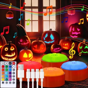 Rechargeable Halloween Pumpkin Lights with Remote and Timer | RGB Color Changing Jack-O-Lantern with Witch Sound Effects, Steady Light/Flickering, Halloween Decorations Lights 4-Pack Rechargeable Halloween Pumpkin Lights with Remote and Timer | RGB Color Changing Jack-O-Lantern with Witch Sound Effects, Steady Light/Flickering, Halloween Decorations Lights 4-Pack