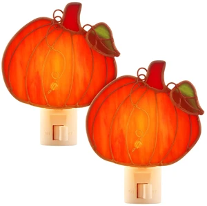 2 Pcs Stained Glass Pumpkin Night Light Plug in Wall | Orange Fall Seasonal Decor for Thanksgiving Halloween, Bedroom Bathroom Kitchen Hallway, Plug in Ambient Wall Lighting 2 Pcs Stained Glass Pumpkin Night Light Plug in Wall | Orange Fall Seasonal Decor for Thanksgiving Halloween, Bedroom Bathroom Kitchen Hallway, Plug in Ambient Wall Lighting
