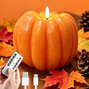 Fall Decor- 300 Hours Rechargeable Flickering Flameless Wax Pumpkin Candles | Halloween Decoration LED Autumn Decor for Thanksgiving, Farmhouse, Remote, Timer, Mantel Table Indoor-D5.5 x H4.5 Fall Decor- 300 Hours Rechargeable Flickering Flameless Wax Pumpkin Candles | Halloween Decoration LED Autumn Decor for Thanksgiving, Farmhouse, Remote, Timer, Mantel Table Indoor-D5.5 x H4.5