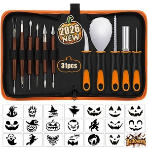 Halloween Pumpkin Carving Kit with Stencils - 31 PCS Professional Tools | Easy for Pumpkins, Heavy Duty Stainless Steel, With 20PCS 3-Level Stencils for Beginner to Pro, With Storage Bag Halloween Pumpkin Carving Kit with Stencils - 31 PCS Professional Tools | Easy for Pumpkins, Heavy Duty Stainless Steel, With 20PCS 3-Level Stencils for Beginner to Pro, With Storage Bag