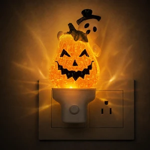 Halloween Ghost Pumpkin Water Spinner Night Light, Plug-In Table Decor | Ghost pumpkin water spinner night light with warm orange glow, swirling glitter, quiet operation and USB-A extension cord Halloween Ghost Pumpkin Water Spinner Night Light, Plug-In Table Decor | Ghost pumpkin water spinner night light with warm orange glow, swirling glitter, quiet operation and USB-A extension cord