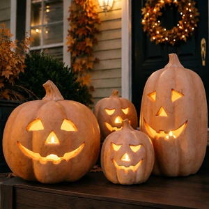 Fall Decor - Halloween Decorations - Handmade Terracotta Pumpkin Jack O' Lantern with Flameless Candle - Vintage Autumn Farmhouse Table Decoration for Home Indoor Outdoor Front Porch Mantel (Small) Fall Decor - Halloween Decorations - Handmade Terracotta Pumpkin Jack O' Lantern with Flameless Candle - Vintage Autumn Farmhouse Table Decoration for Home Indoor Outdoor Front Porch Mantel (Small)