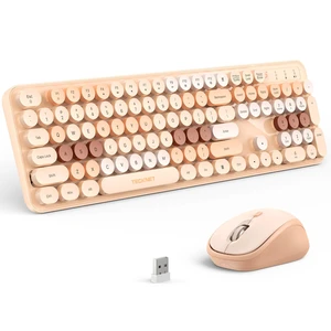 Wireless Keyboard and Mouse Combo, Retro Aesthetic Typewriter Style | Colorful Design, Dual Bluetooth & 2.4G Wireless Connection, Quiet Round Keys and Full-Size Layout for Stylish Workspaces Wireless Keyboard and Mouse Combo, Retro Aesthetic Typewriter Style | Colorful Design, Dual Bluetooth & 2.4G Wireless Connection, Quiet Round Keys and Full-Size Layout for Stylish Workspaces