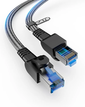 Cat 8 Ethernet Cable 6.6FT, Flat High Speed 40Gbps 2000Mhz Internet Cable | 26AWG Braided Network Cord RJ45 Shielded Indoor LANCables Compatible for Gaming PC PS5 Xbox Modem Router Cat 8 Ethernet Cable 6.6FT, Flat High Speed 40Gbps 2000Mhz Internet Cable | 26AWG Braided Network Cord RJ45 Shielded Indoor LANCables Compatible for Gaming PC PS5 Xbox Modem Router