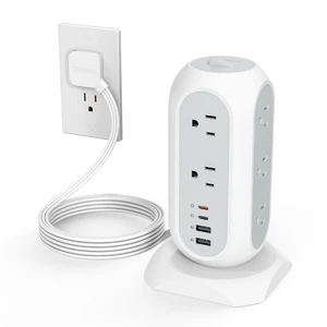 Tower Power Strip Flat Plug with 1050J Surge Protection, 6 Ft, Grey | 11 Outlets 4 USB (2 USB C), Surge Protector Power Tower, Extension Cord with Multiple Outlets, 20W PD Charging Station, Dorm Tower Power Strip Flat Plug with 1050J Surge Protection, 6 Ft, Grey | 11 Outlets 4 USB (2 USB C), Surge Protector Power Tower, Extension Cord with Multiple Outlets, 20W PD Charging Station, Dorm