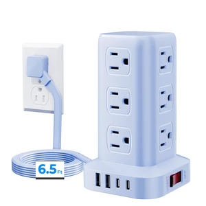 Power Strip with 12 Outlets 4 USB (1 USB C), 6.5Feet Extension Cord with Multiple Outlets, Charging Station, Blue Power Strip Tower, Home Office Desk Supplies Power Strip with 12 Outlets 4 USB (1 USB C), 6.5Feet Extension Cord with Multiple Outlets, Charging Station, Blue Power Strip Tower, Home Office Desk Supplies