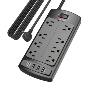 Surge Protector Power Strip - Flat Plug Extension Cord with 8 Outlets and 4 USB Ports, 15 Feet Power Cord, 2700 Joules, ETL Listed, Black Surge Protector Power Strip - Flat Plug Extension Cord with 8 Outlets and 4 USB Ports, 15 Feet Power Cord, 2700 Joules, ETL Listed, Black