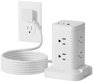 Power Strip Tower with Surge Protector 1800J, Fast Charging Tower PD20W USB-C Ports with 8 AC Outlets, Extension Cord for Home Office Dorm Room, White, 10FT Power Strip Tower with Surge Protector 1800J, Fast Charging Tower PD20W USB-C Ports with 8 AC Outlets, Extension Cord for Home Office Dorm Room, White, 10FT
