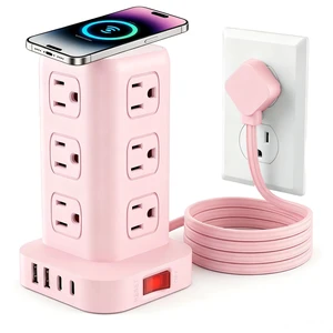 Extension Cord with Multiple Outlets, Flat Plug Power Strip, 6.5 FT Power Strip Tower with 12 AC Outlets 4 USB, Outlet Extender for Home, Dorm, Office Supplies, Pink Extension Cord with Multiple Outlets, Flat Plug Power Strip, 6.5 FT Power Strip Tower with 12 AC Outlets 4 USB, Outlet Extender for Home, Dorm, Office Supplies, Pink