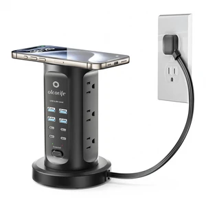 Power Strip Tower Surge Protector with 9 AC Outlets 8 USB (4 USB C), 6Ft Retractable Extension Cord, Charging Station for Home Office Dorm Room, Black Power Strip Tower Surge Protector with 9 AC Outlets 8 USB (4 USB C), 6Ft Retractable Extension Cord, Charging Station for Home Office Dorm Room, Black