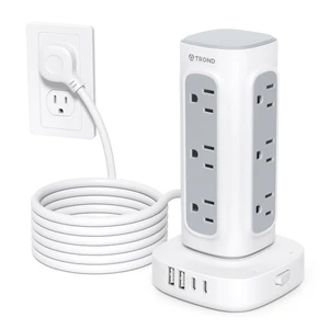 Space-Saving Surge Protector Power Strip Tower, Extension Cord 10 ft | Flat Plug, 12 AC, 2 USB-C & 2 UBS-A, Vertical Charging Station, 1700J, Home Office Desk Supplies, Dorm Room Essentials, White Space-Saving Surge Protector Power Strip Tower, Extension Cord 10 ft | Flat Plug, 12 AC, 2 USB-C & 2 UBS-A, Vertical Charging Station, 1700J, Home Office Desk Supplies, Dorm Room Essentials, White