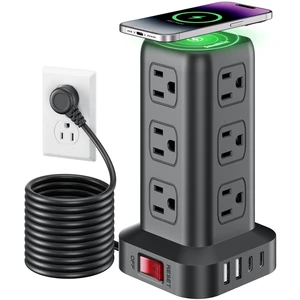 Extension Cord with Multiple Outlets, Power Strip Tower, 10FT Outlet Extender with 12 AC Outlets 4 USB, Power Strip with USB Ports for Home Office Dorm Room,Overload Protection Extension Cord with Multiple Outlets, Power Strip Tower, 10FT Outlet Extender with 12 AC Outlets 4 USB, Power Strip with USB Ports for Home Office Dorm Room,Overload Protection