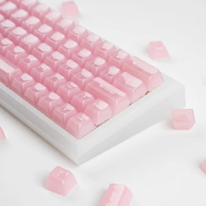Crystal Transparent Clear Keycaps Jelly, Pink MDA Profile, 115 Keys Cute Custom Set for Cherry MX, Mechanical Gaming Keyboards, RGB Compatible (Pink) Crystal Transparent Clear Keycaps Jelly, Pink MDA Profile, 115 Keys Cute Custom Set for Cherry MX, Mechanical Gaming Keyboards, RGB Compatible (Pink)