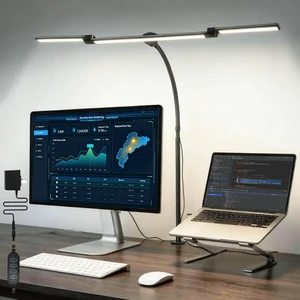 LED Desk Lamp with Clamp for Home Office, Wide Light for Dual Monitors | Wide Triple-head Lighting with 5 CCT, 10 Brightness Levels, Flexible Gooseneck, Timer & Memory for Work or Study LED Desk Lamp with Clamp for Home Office, Wide Light for Dual Monitors | Wide Triple-head Lighting with 5 CCT, 10 Brightness Levels, Flexible Gooseneck, Timer & Memory for Work or Study