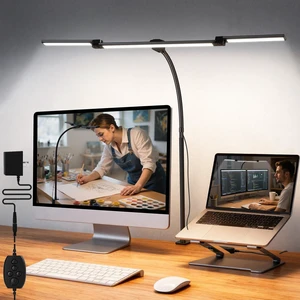 LED Desk Lamp for Office Home, 3 Light Bar Adjustable Desk Light with Clamp | Architect Table Lamp Computer Monitor Lighting,Stepless Dimming Eye-Caring Clip on Light for Workbench Reading Study Black LED Desk Lamp for Office Home, 3 Light Bar Adjustable Desk Light with Clamp | Architect Table Lamp Computer Monitor Lighting,Stepless Dimming Eye-Caring Clip on Light for Workbench Reading Study Black