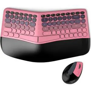 Wireless Ergonomic Keyboard and Mouse Combo, Split Curved Keyboard with Wrist Rest, Vertical Mouse, 2.4G, for PC Laptop Desktop Mac- Pink Gradient Colorful Wireless Ergonomic Keyboard and Mouse Combo, Split Curved Keyboard with Wrist Rest, Vertical Mouse, 2.4G, for PC Laptop Desktop Mac- Pink Gradient Colorful