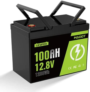 MADOT 12V 100Ah LiFePO4 Battery, Smart BMS & Low Temp Cut-Off, Lithium 1280Wh 5000 Cycles, Lightweight Replacement for RV, Solar, Marine, Home Backup, Trolling Motor, Off-Grid MADOT 12V 100Ah LiFePO4 Battery, Smart BMS & Low Temp Cut-Off, Lithium 1280Wh 5000 Cycles, Lightweight Replacement for RV, Solar, Marine, Home Backup, Trolling Motor, Off-Grid