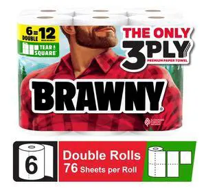 Brawny Tear-A-Square 3-Ply Paper Towels, 6 Double Rolls, 76 Sheets per Roll Brawny Tear-A-Square 3-Ply Paper Towels, 6 Double Rolls, 76 Sheets per Roll