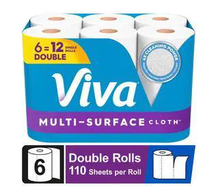 Viva Multi-Surface Cloth Paper Towels, 6 Double Rolls, 110 Sheets per Roll Viva Multi-Surface Cloth Paper Towels, 6 Double Rolls, 110 Sheets per Roll