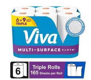 Viva Multi-Surface Cloth Paper Towels, 6 Triple Rolls, 165 Sheets per Roll Viva Multi-Surface Cloth Paper Towels, 6 Triple Rolls, 165 Sheets per Roll